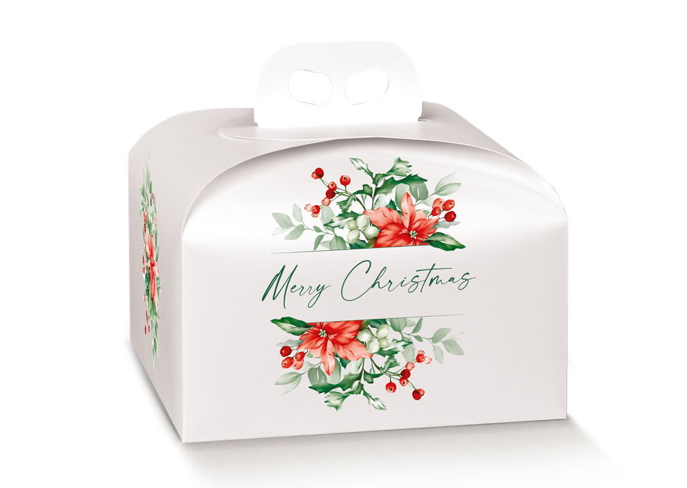 170100000259.jpg Caixa Cartão Cabaz / Presente / Panettone Branca Merry Christmas 245x245x130mm – Norpack - Image 1