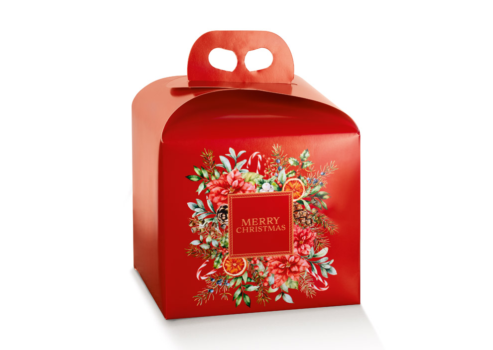 170100000262.jpg Caixa Cartão Cabaz / Presente / Panettone Vermelha Merry Christmas 200x200x180mm – Norpack - Image 1