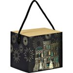 Caixa Cartão Cabaz/Presente Preto/Verde c/ tampa deslizante c/ Alça 12,5x11x11cm – Norpack