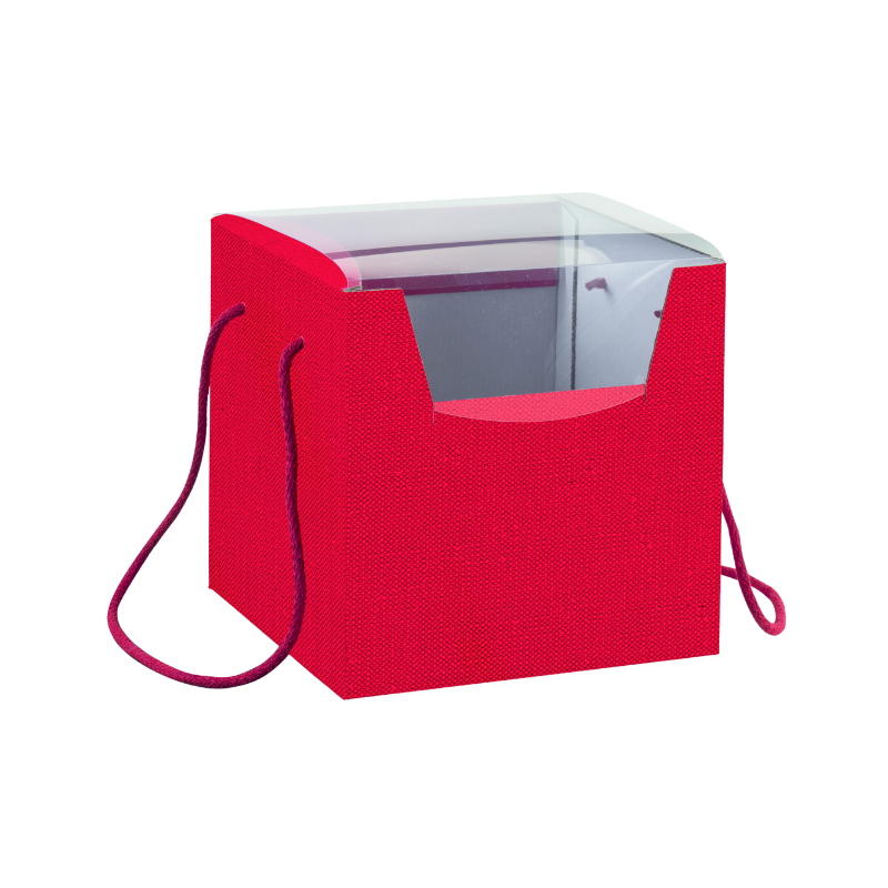 170100000407.png Caixa Cartão Presente Vermelha c/ cordão e janela 210x210x210mm – Norpack - Image 1