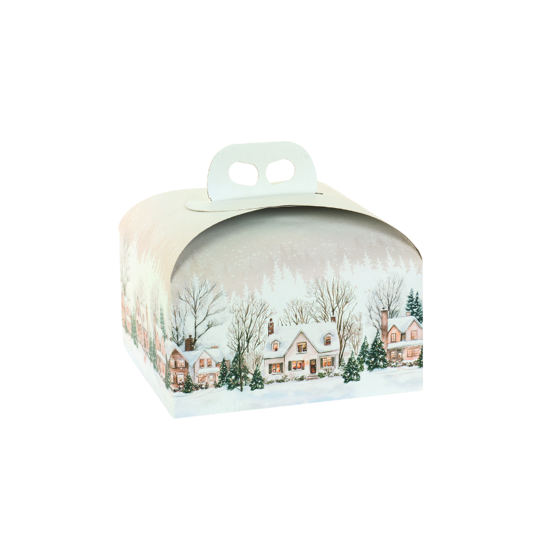 170100000506.png Caixa Cartão Panettone Creme Casinhas Natal 200x200x180mm – Norpack - Image 1