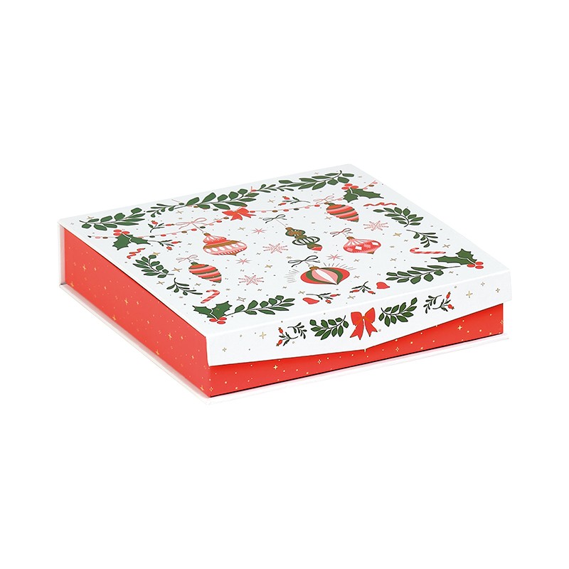170100000550.1.jpg Caixa Cartão Chocolates Natal Vermelho Encantado Fecho Magnético 4 linhas 15,5×15,5×3,3cm – Norpack - Image 1