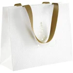 Saco Papel Branco/Dourado Pinheiro / imitação pele c/ Alça 25,5x10x21,5cm – Norpack