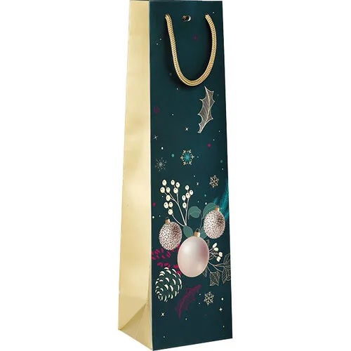 170800000053.jpg Saco Papel Natal Verde Natureza Encantada c/ Alça 11x9x39cm - 1 Garrafa – Norpack - Image 1