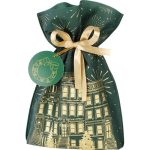Saco TNT Natal Verde Cidade Festiva c/ Fita Cetim Ouro e Etiqueta 20x30cm – Norpack