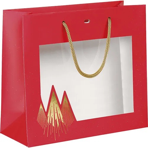 170800000065.jpg Saco Papel Natal Vermelho Pinheiros c/ janela 25x10x22cm – Norpack - Image 1