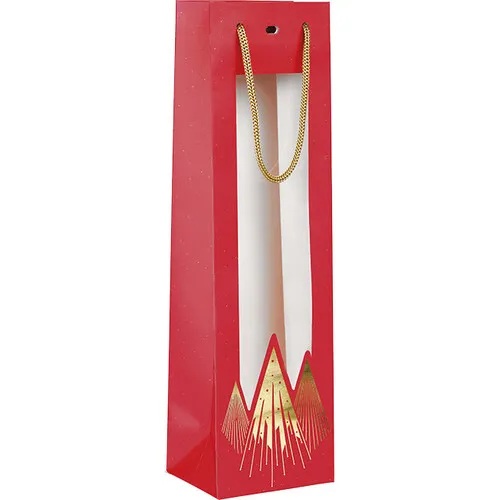 170800000067.jpg Saco Papel Natal Vermelho Pinheiros c/ janela 11x9x39cm - 1 Garrafa – Norpack - Image 1