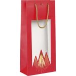 Saco Papel Natal Vermelho Pinheiros c/ janela 18x9x39cm - 2 Garrafas – Norpack