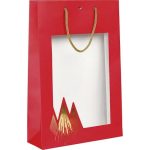 Saco Papel Natal Vermelho Pinheiros c/ janela 27x9x39cm - 3 Garrafas – Norpack