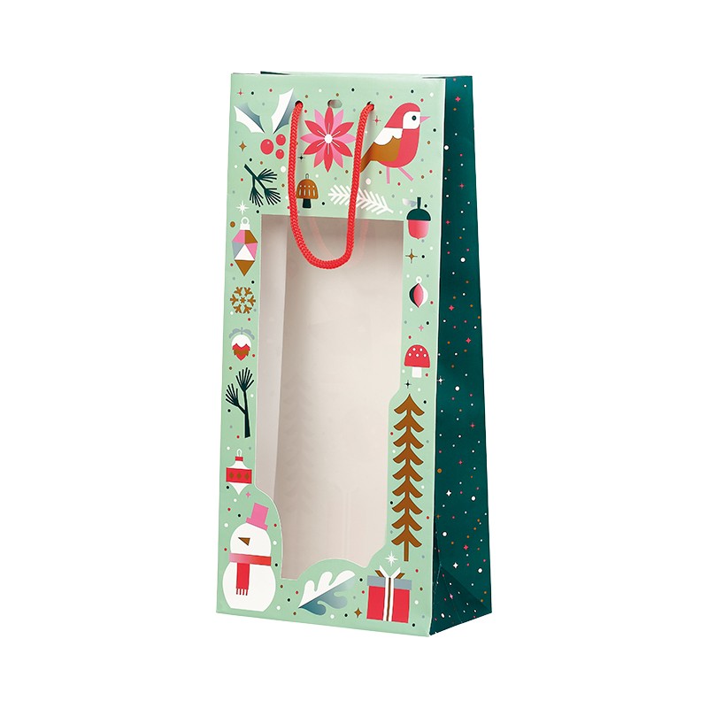170800000114.jpg Saco Papel Natal Jardim de Inverno c/ Janela c/ pega 18x9x39cm - 2 Garrafas – Norpack - Image 1