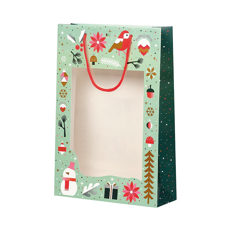 170800000115.jpg Saco Papel Natal Jardim de Inverno c/ Janela c/ pega 27x9x39cm - 3 Garrafas – Norpack - Image 1