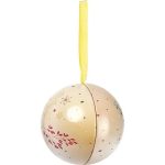 Bola Natal Metal Bege Natureza Encantada c/ Fita Cetim Ouro 7x7cm – Norpack