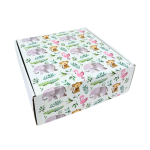 Caixa Cartão Postal Branca 200mmx200mmx70mm Padrão Elefantes, Flamingos e Macacos – Norpack