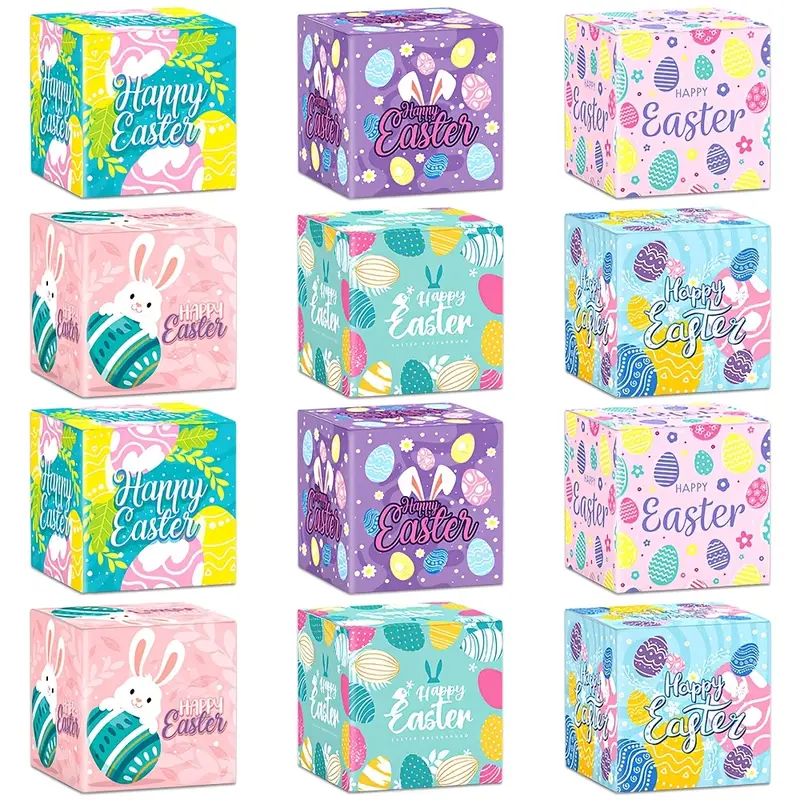 220100000058.png Caixa Presente Páscoa Colorida 7x7x7cm – Pack 6 un. Design "Happy Easter" – Norpack - Image 1