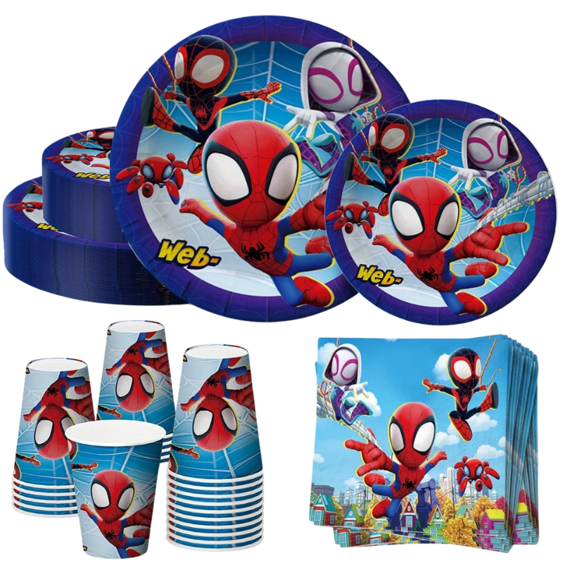 230500000030.png Conjunto Festa Spidey 20 Pratos Refeição + 20 Pratos Sobremesa + 20 Copos + 20 Guardanapos – Norpack - Image 1