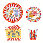 Conjunto Festa Circo 16 Pratos Refeição + 16 Pratos Sobremesa + 16 Copos + 20 Guardanapos – Norpack