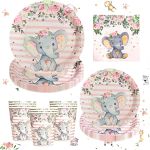 Conjunto Festa Elefante 10 Pratos Refeição + 10 Pratos Sobremesa + 10 Copos + 20 Guardanapos – Norpack