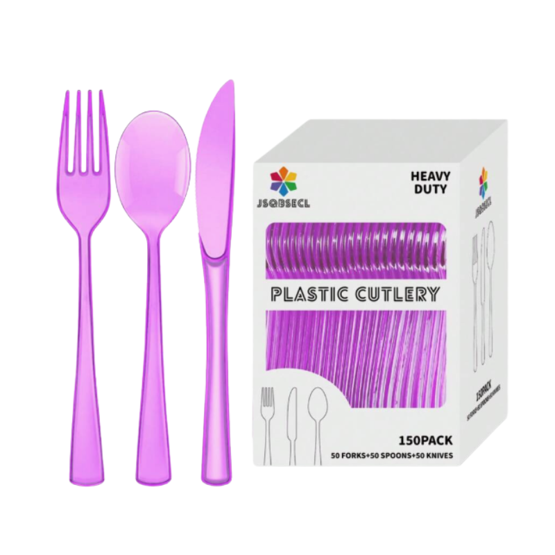 230500000164.png Conjunto Talheres Plástico Rigido Roxo (50 Facas + 50 Garfos + 50 Colheres) – Norpack - Image 1