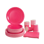Conjunto 24 Pratos Refeição + 24 Pratos Sobremesa + 24 Copos + 24 Guardanapos Rosa – Norpack