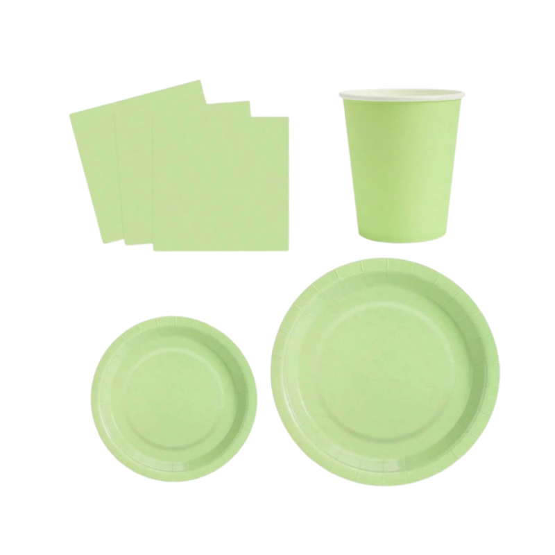 230500000184.png Conjunto 24 Pratos Refeição + 24 Pratos Sobremesa + 24 Copos + 24 Guardanapos Verde Claro – Norpack - Image 1