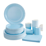Conjunto 24 Pratos Refeição + 24 Pratos Sobremesa + 24 Copos + 24 Guardanapos Azul Claro – Norpack