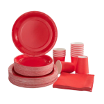 Conjunto 24 Pratos Refeição + 24 Pratos Sobremesa + 24 Copos + 24 Guardanapos Vermelho – Norpack