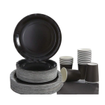 Conjunto 24 Pratos Refeição + 24 Pratos Sobremesa + 24 Copos + 24 Guardanapos Preto – Norpack
