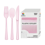 Conjunto Talheres Plástico Rigido Rosa Claro (50 Facas + 50 Garfos + 50 Colheres) – Norpack