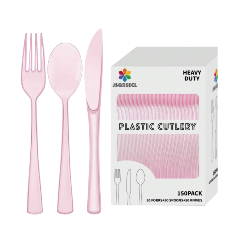 230500000212.png Conjunto Talheres Plástico Rigido Rosa Claro (50 Facas + 50 Garfos + 50 Colheres) – Norpack - Image 1