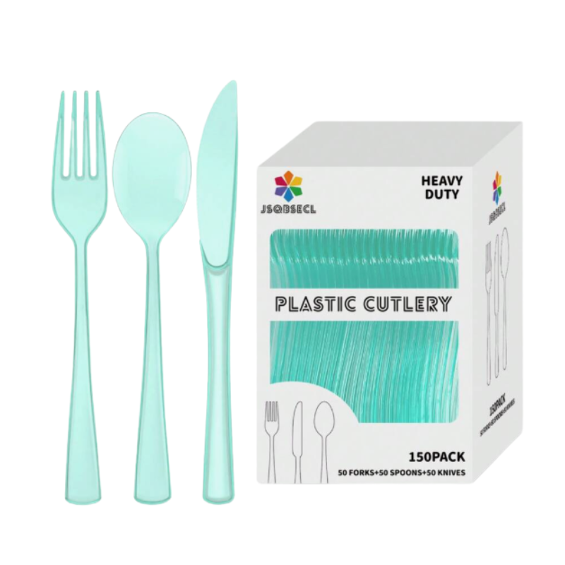 230500000213.png Conjunto Talheres Plástico Rigido Verde Menta (50 Facas + 50 Garfos + 50 Colheres) – Norpack - Image 1