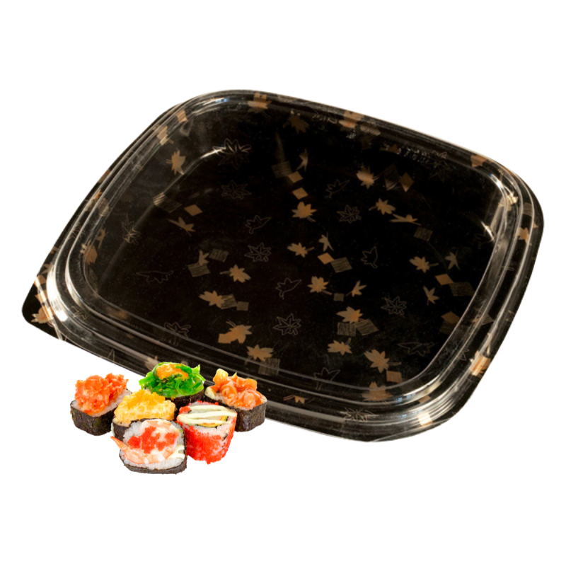 230600000026.png Caixa Plástica Fundo Preto com Tampa p/ Sushi 27x27x4,5cm – Norpack - Image 1