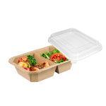 Caixa Cartolina Kraft com Tampa Transparente p/ Take Away c/ 2 compartimentos 900ml 21,6x15,4x4cm Pack 50 unidades – Norpack