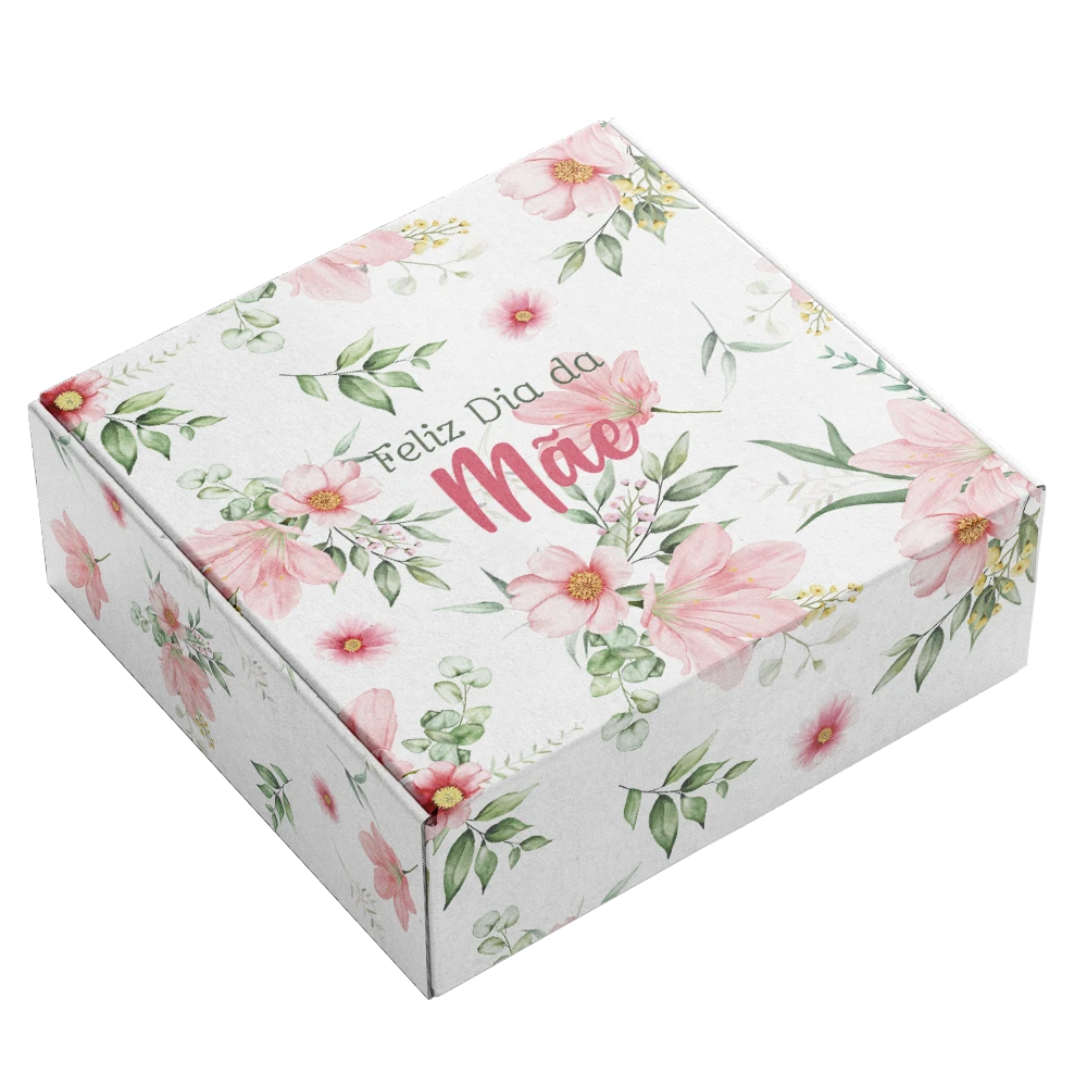 25x25x9_Dia_da_mae.webp Caixa Cartão Branca 25x25x9cm Dia da Mãe - Flores – Norpack - Image 1