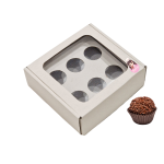 Caixa Cartão Branca 140x140x50mm p/ 6 Brigadeiros c/ janela quadrada c/Impressão no tampo – Norpack