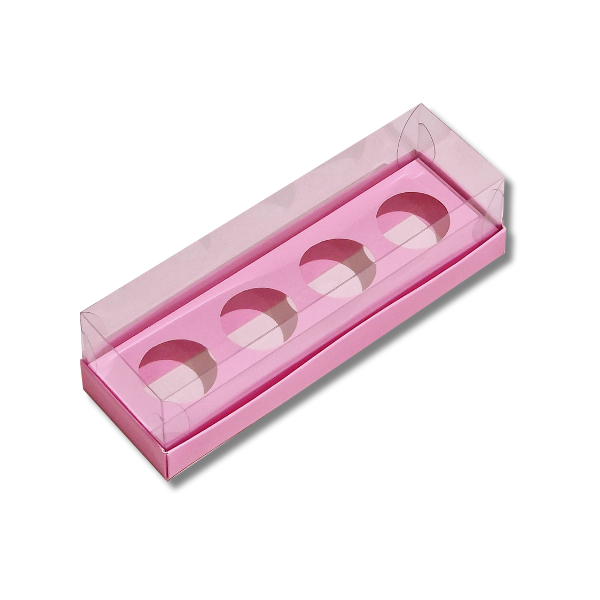 3-2-7.png Caixa Cartolina Rosa Chiclete c/ Tampa PVC p/ 4 Brigadeiros – Norpack - Image 1