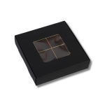 Caixa Cartolina Preta 15x15x3,5cm C/ Janela Quadrada + 16 divisórias para Chocolates e Brigadeiros Pack 10 unidades – Norpack