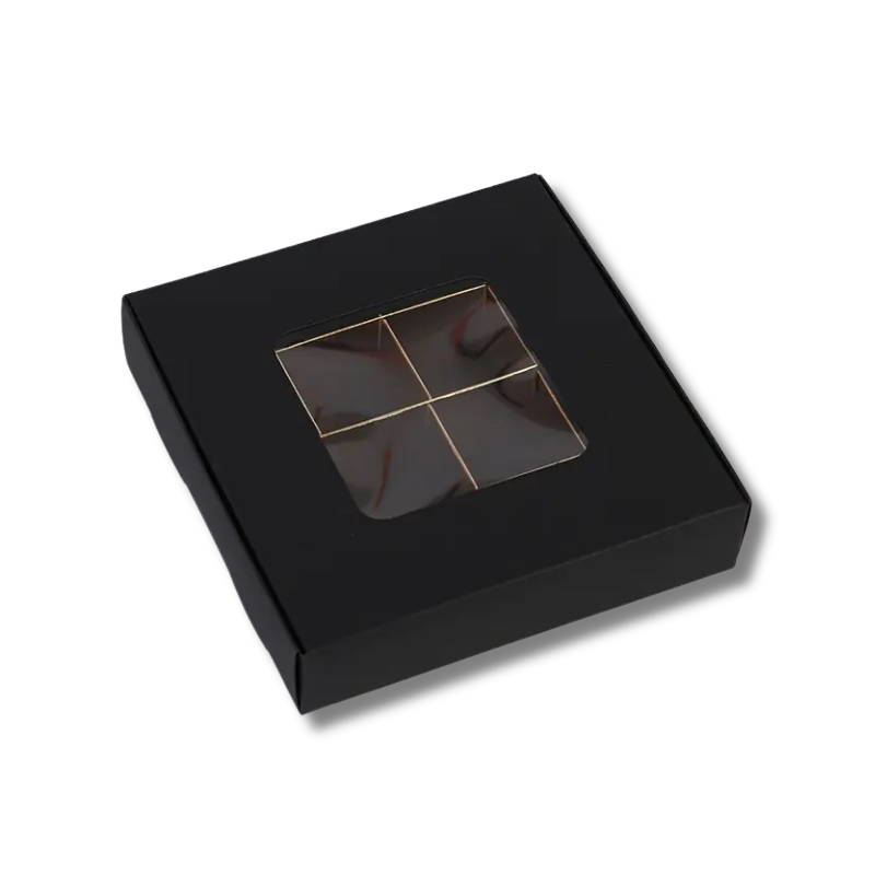 3-7-1.png Caixa Cartolina Preta 15x15x3,5cm C/ Janela Quadrada + 16 divisórias para Chocolates e Brigadeiros Pack 10 unidades – Norpack - Image 1
