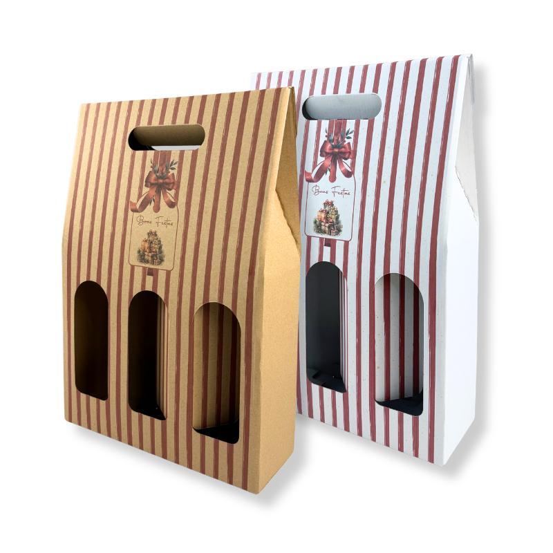 3-garrafas-presente-3.png Caixa Cartão Branca / Kraft 3 Garrafas 27x8x38cm “Presente de Natal” – Norpack - Image 1