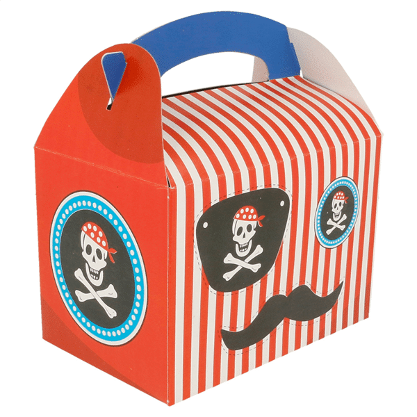3001004874-embalsantos-lunch-box-piratas-1.png Caixa Cartolina Branca Presente/Lunch Box Criança Piratas 17x16x10cm Pack 50 unidades - Take Away/Presente/Pastelaria/Bolos/Festas Infantis – Norpack - Image 1