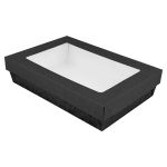 Caixa Cartolina Preta c/ tampa c/ janela 21cmx14cmx5cm Pack 50 unidades- Pastelaria / Take Away / Presente – Norpack