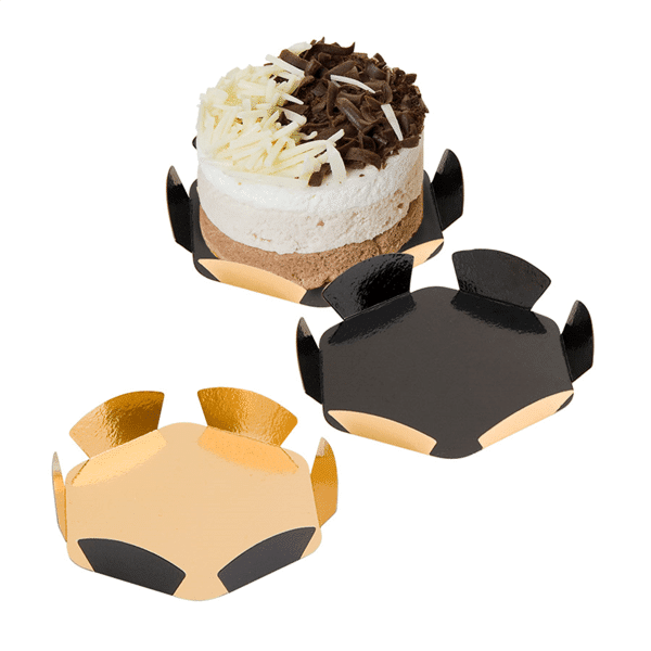 3001005234-1.png Prato de Cartão para Pastelaria Diversa Dourada / Preto 8Cm - Pack 25 – Norpack - Image 1
