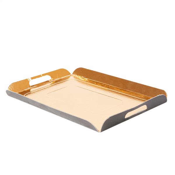 3001005376-1.png Bandeja Cartão Catering c/ asa 750gr/m2 15x24+2cm Dourado/Preto Pack 25un. – Norpack - Image 1