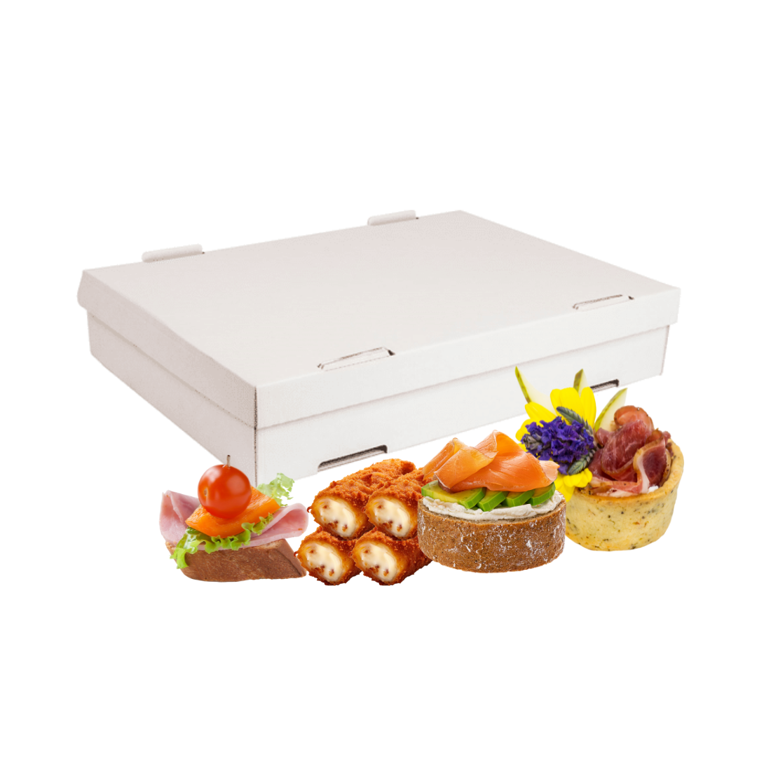 3001005379.png Caixa Cartão Branco Catering/ canapés/ salgadinhos / massas pizza / congelados 348Grs/m2 40x30x8cm – Norpack - Image 1
