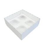 Caixa Cartolina Branca c/ tampa Pvc 4 Cupcakes – Norpack - Image 2
