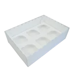 Caixa Cartolina Branca c/ tampa Pvc 6 Cupcakes – Norpack - Image 2