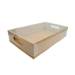 Caixa Cartão kraft / Tabuleiro c/ tampa PVC 31,5x19,5x6,7cm- Pastelaria / Take Away / Presente – Norpack - Image 2