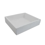Caixa Cartolina Branca c/ tampa PVC 20cmx18cmx5cm- Pastelaria / Take Away / Presente – Norpack
