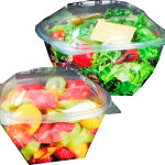 Taça Plástica Reutilizável RPET 250 ml Pack 100 unidades - Sobremesa / Fruta / Salada c/ Tampa incorporada – Norpack