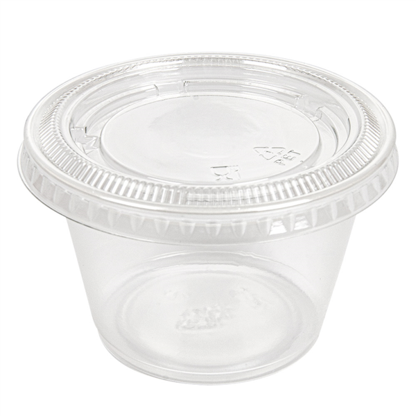 3001005727.png Taça Plástica Reutilizável RPET Transparente c/ Tampa 30ml 4,5x3,3cm Pack 50 – Norpack - Image 1