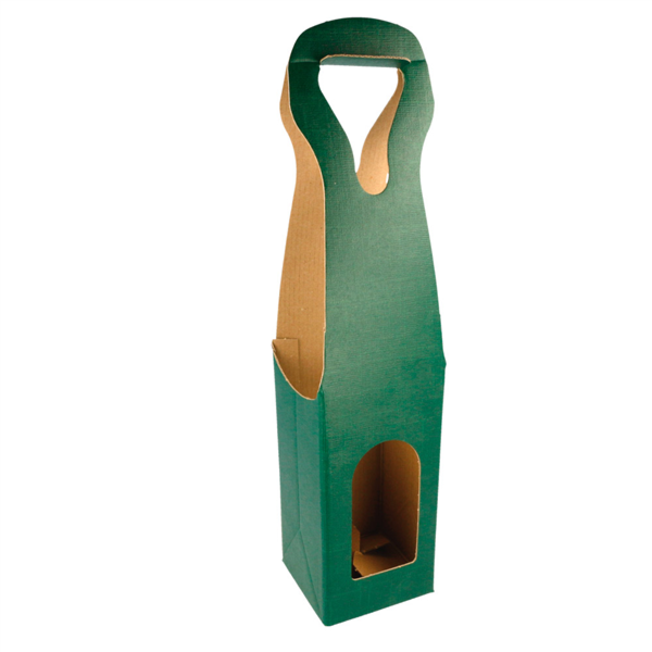 3001005782.png Caixa Cartão Verde p/1 Garrafa c/Pega 9x9x41cm – Norpack - Image 1